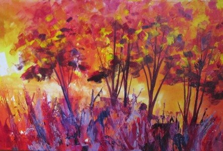 Vibrant tree landscape painting